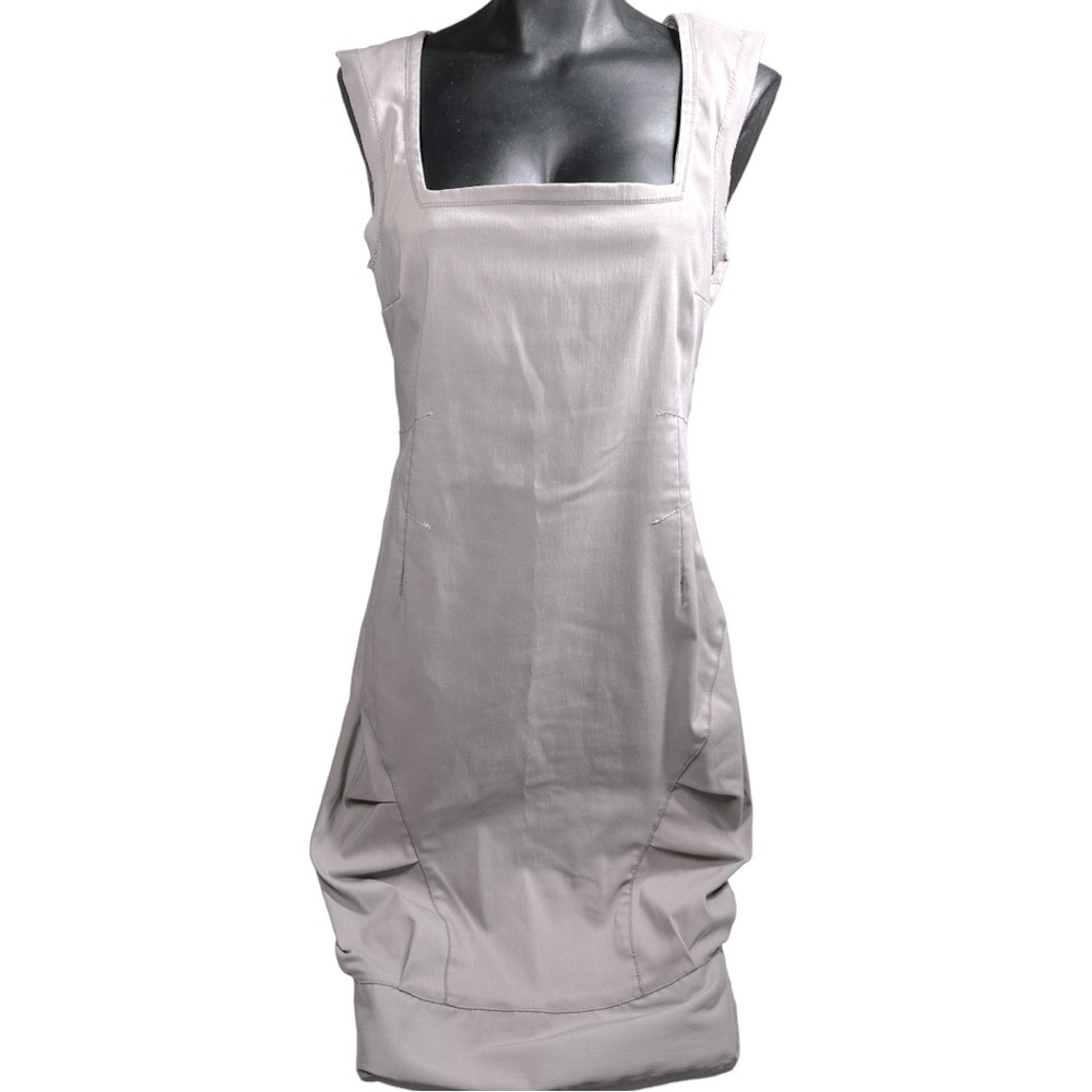 Porto San Francisco Natasha Dress Beige Gray Square Neck Size 2 Medium Stretchy